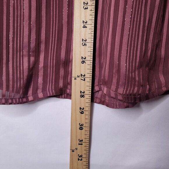 Express Portofino Shirt Womens Large Striped Burgundy Sheer Relaxed - Picture 6 of 11
